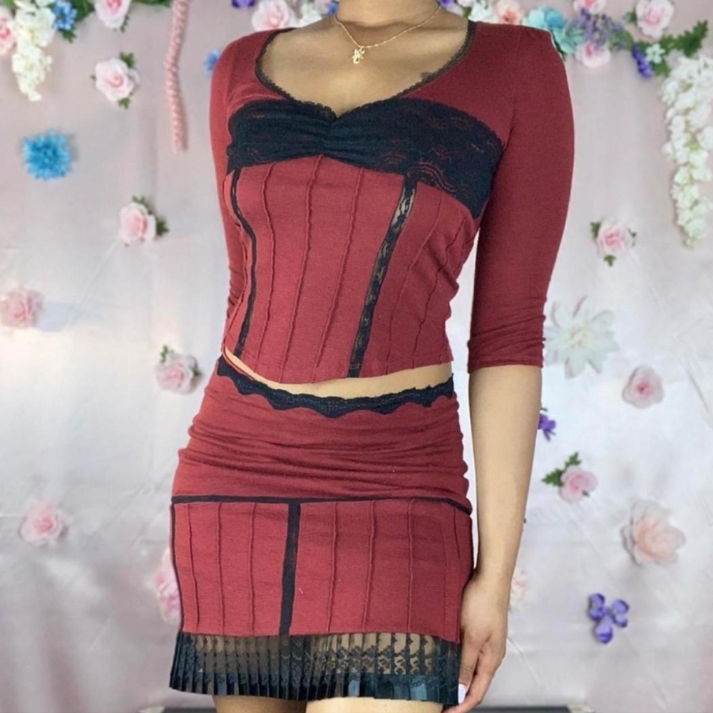 Betsey Johnson Red and Black Mini Skirt